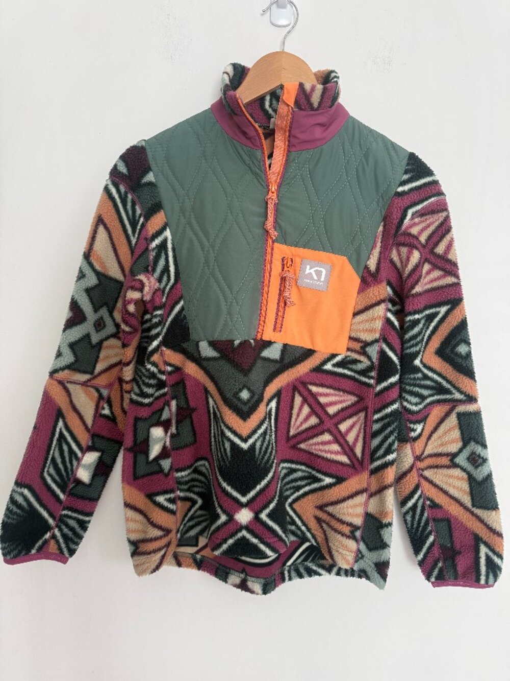 Kari Traa Women Fleece Pullover 1/2 Zip Pile Fleece Quilted Chest Pocket Size XS
